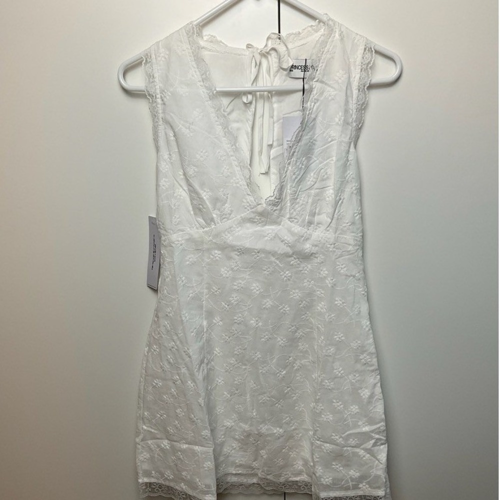 Princess Polly Gimmie Mini Dress White Floral Lace Trim Open Back 6 Flirty Fem